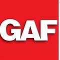 A red background with the word gaf in white letters.