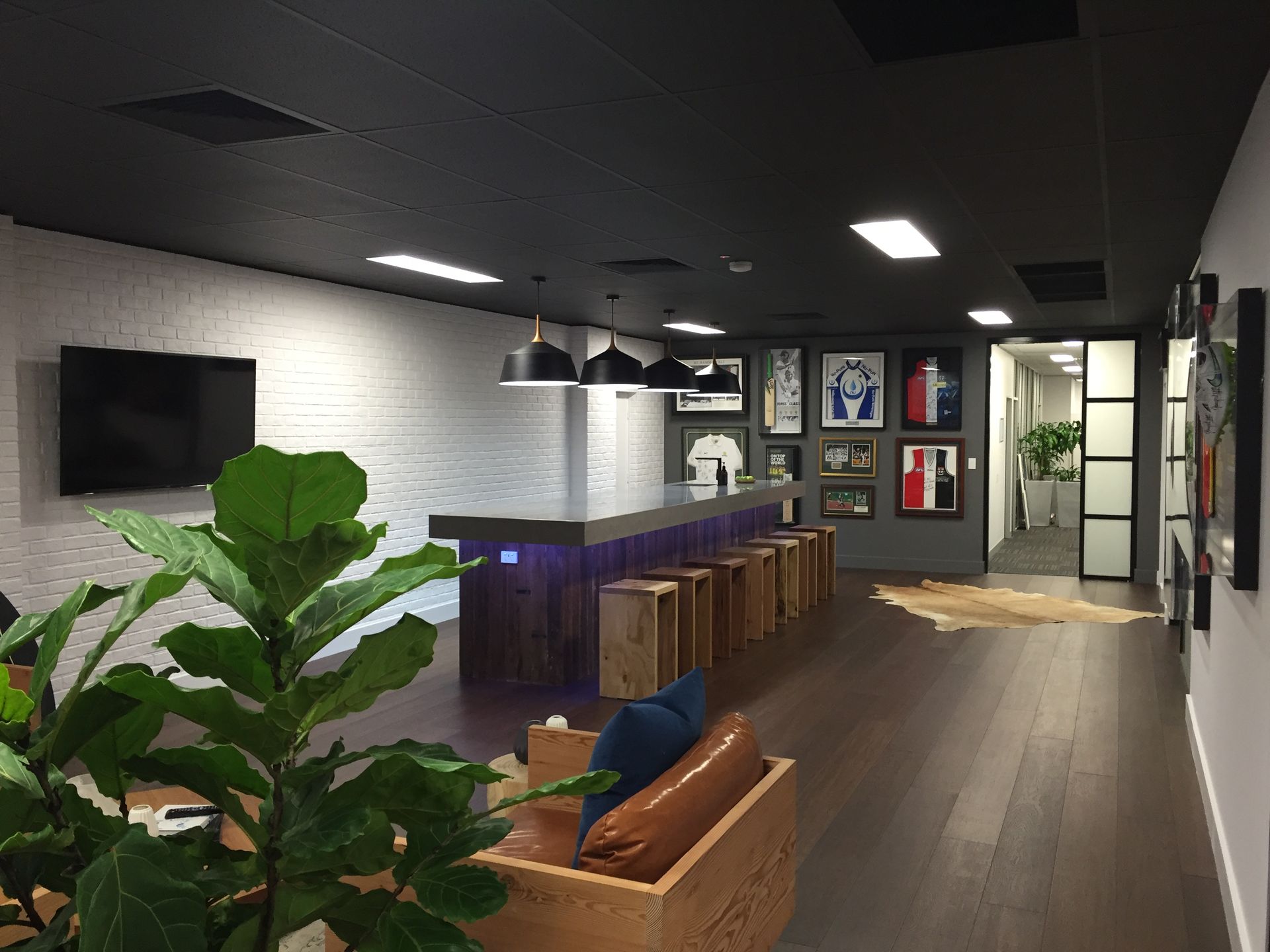 Modern Office Lounge With a Long Bar — Gray Projects in Woodford, QLD