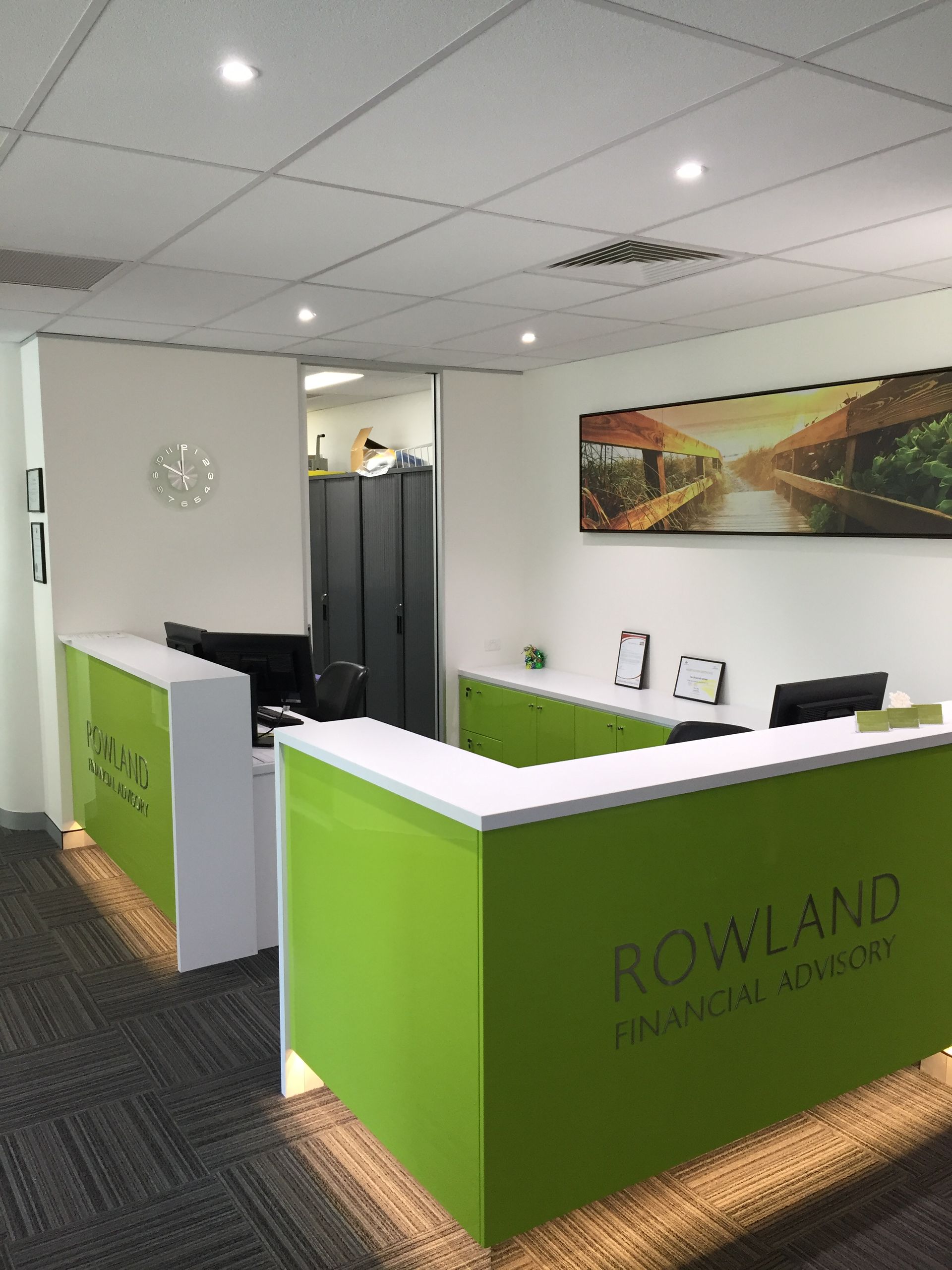 Reception Desk With Lime Green Panels — Gray Projects in Woodford, QLD