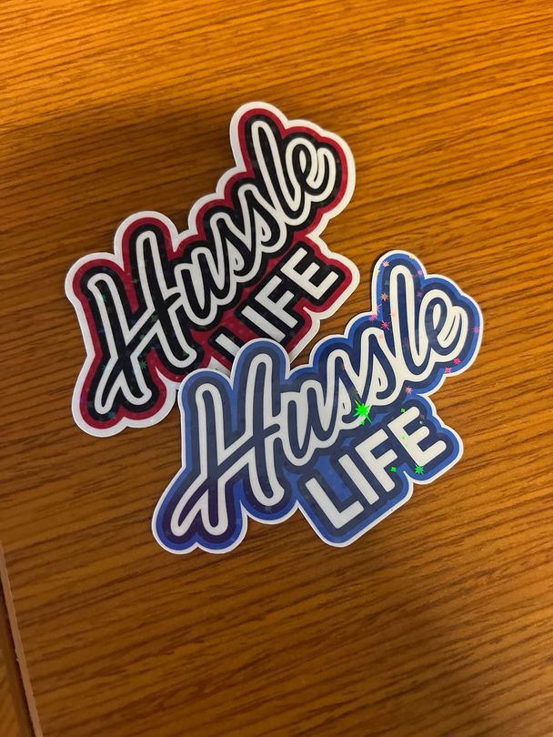Two stickers with the words 