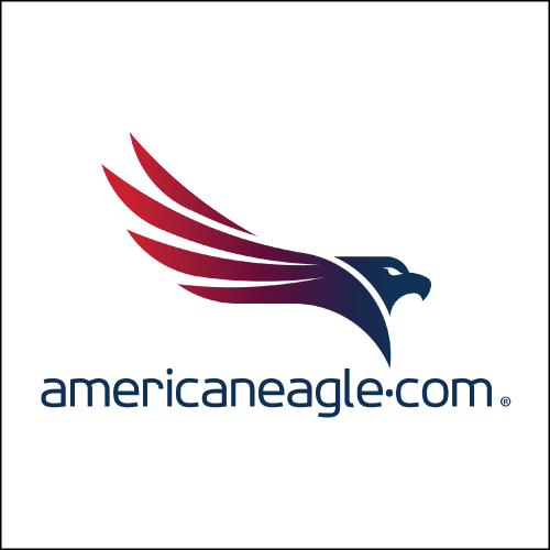 American Eagle logo: eagle emblem with red and purple wings;