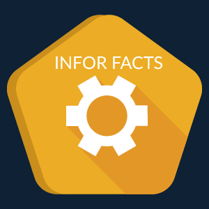 A yellow logo for the Infor FACTS network group with a gear on it.
