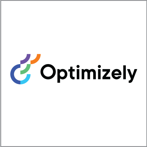 A black logo for Optimizely with a colorful icon on a white background.