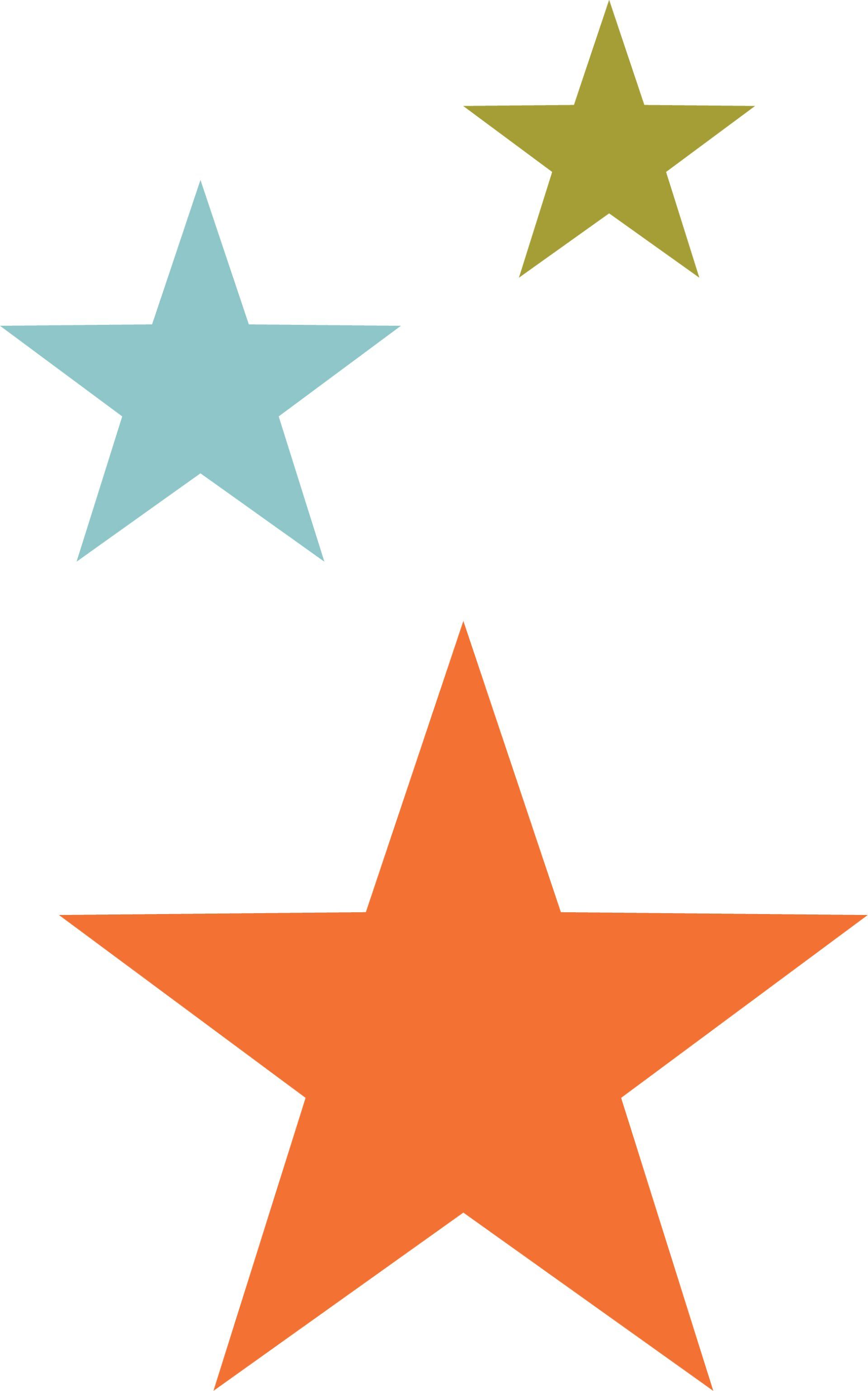 Three different colored stars are stacked on top of each other on a white background.
