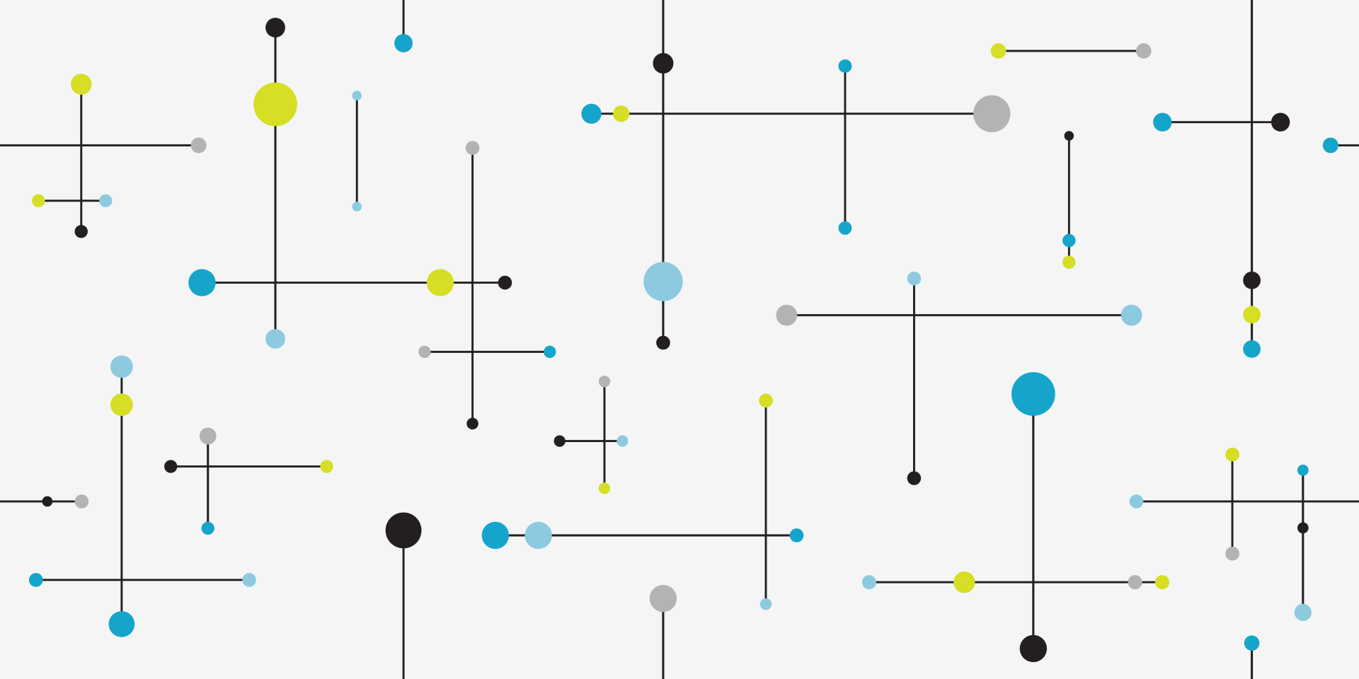 A pattern of greyscale lines and colorful dots on a white background.