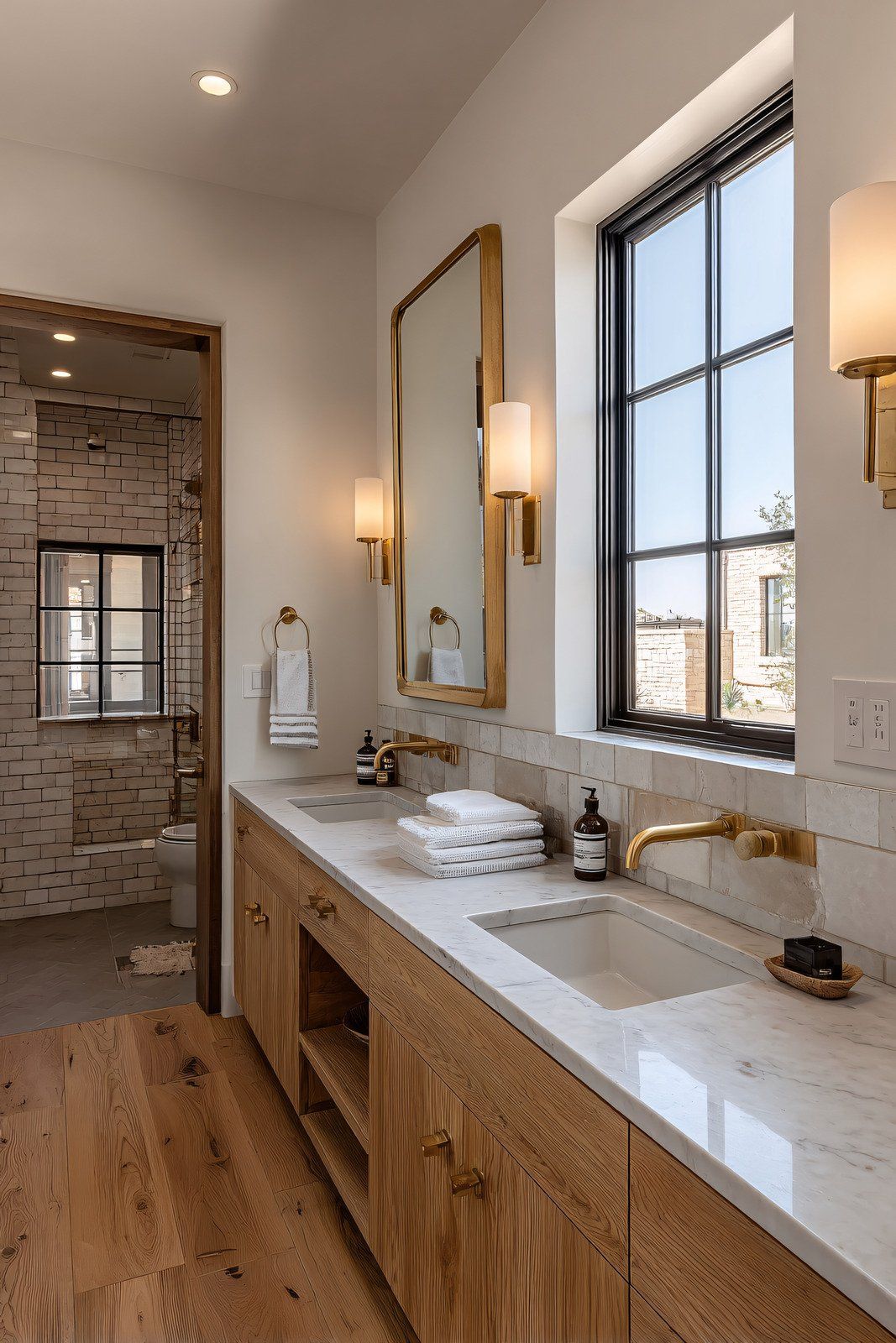 A person digs a trench in a backyard near a small excavator, a tree, and a house.