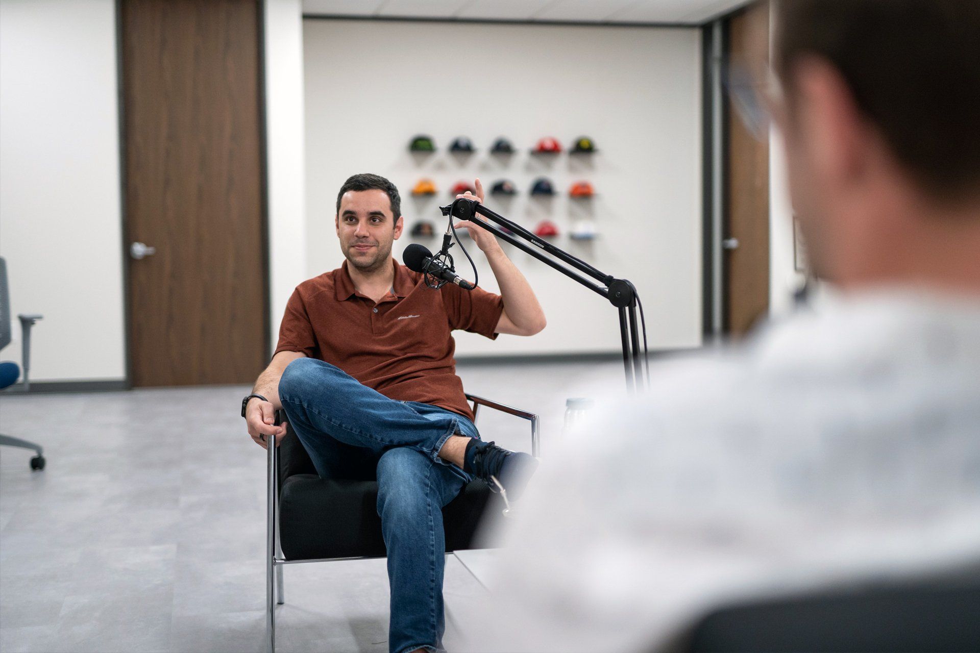 men recording a podcast