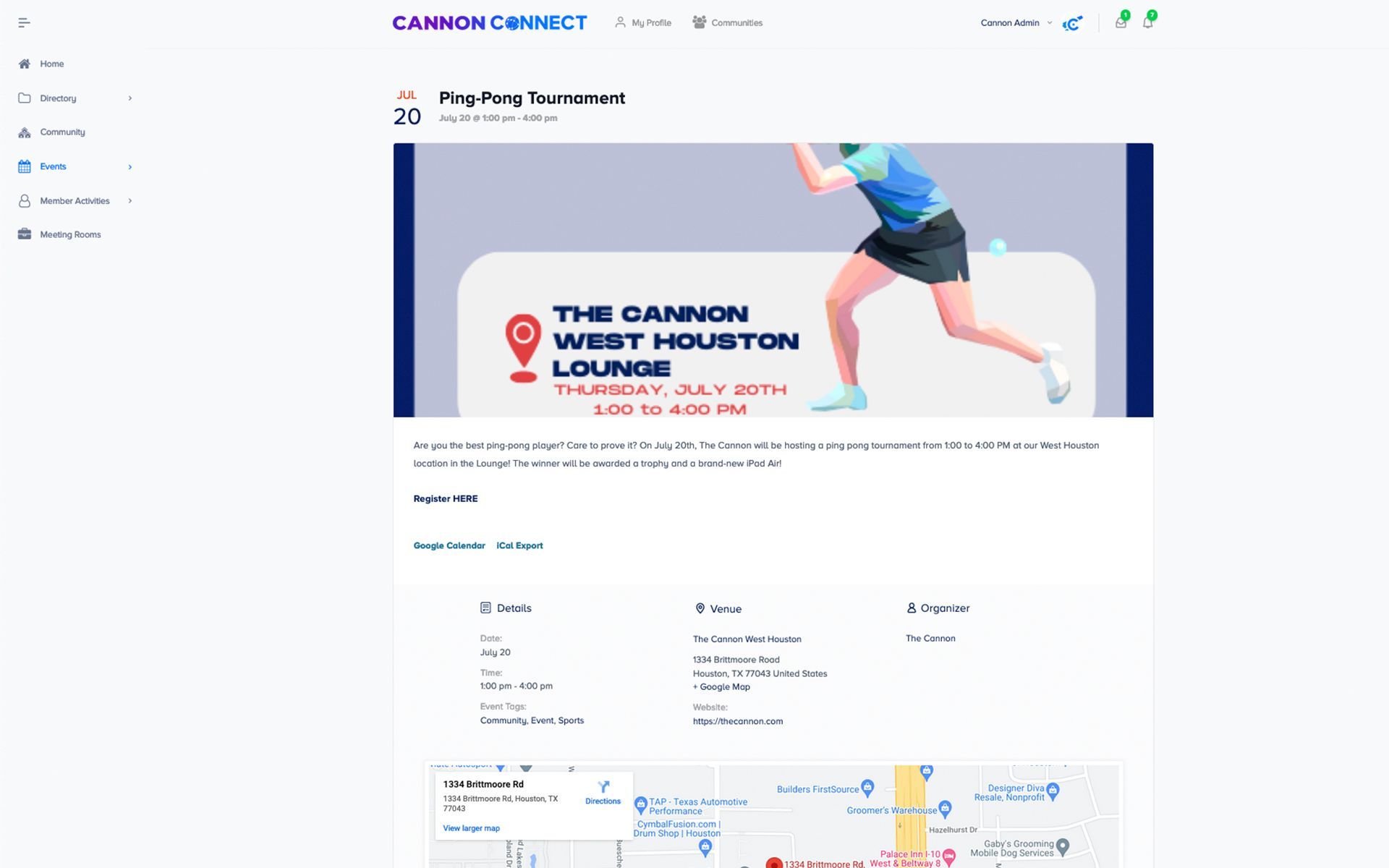 Cannon Connect Events page