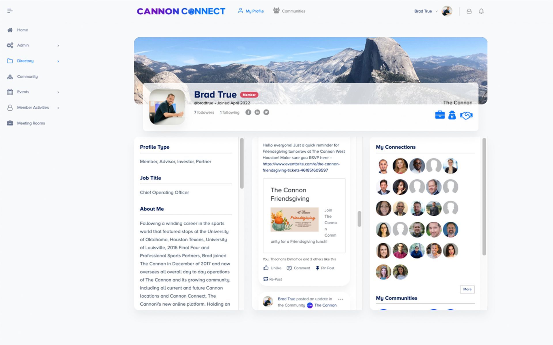 Cannon Connect User profile