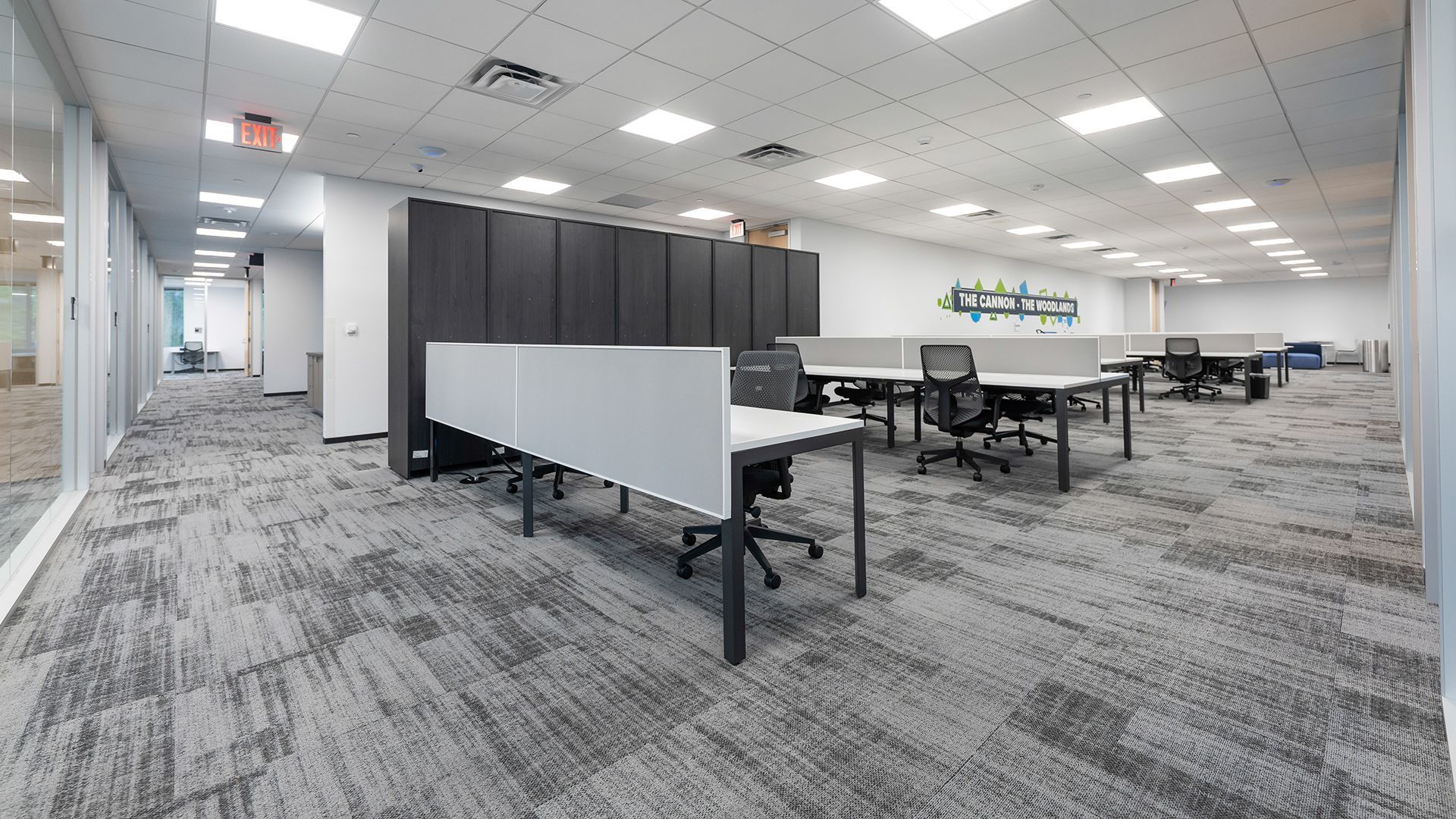 shared office space with gray carpet