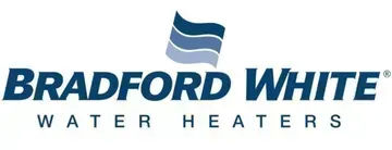 Bradford White water heater logo with blue text and a stylized wave graphic.