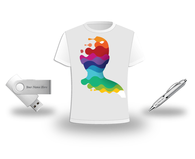 Pendrive, t-shirt and pen