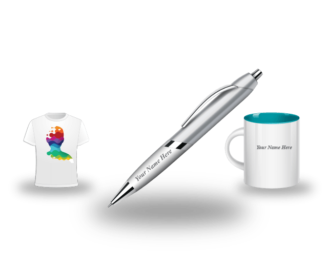 t-shirt, cup and pen