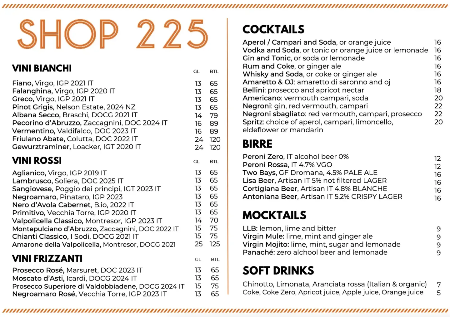 Shop225 Menu