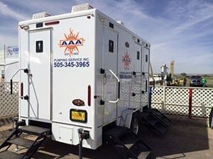 White Restroom Trailer — Albuquerque, NM — AAA Pumping Service Inc.