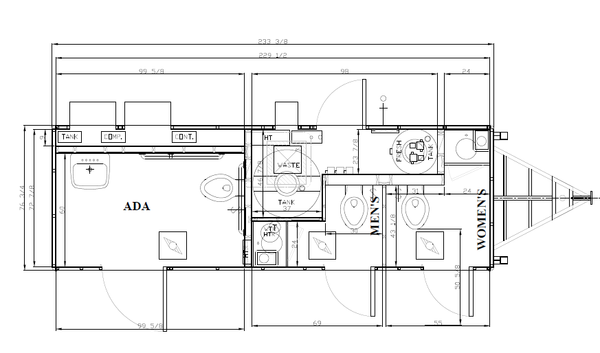 White Blueprint Of Restroom Trailer — Albuquerque, NM — AAA Pumping Service Inc.
