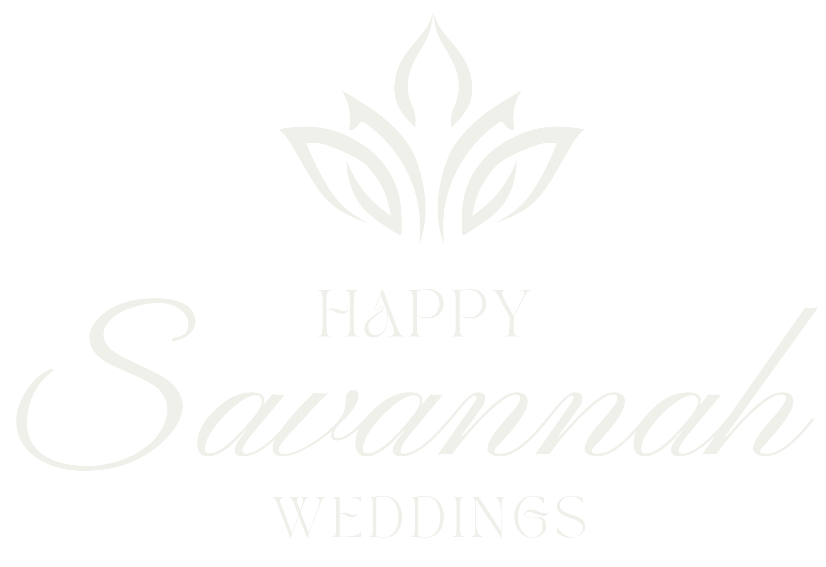 The logo for happy savannah weddings is white and has a flower on it.