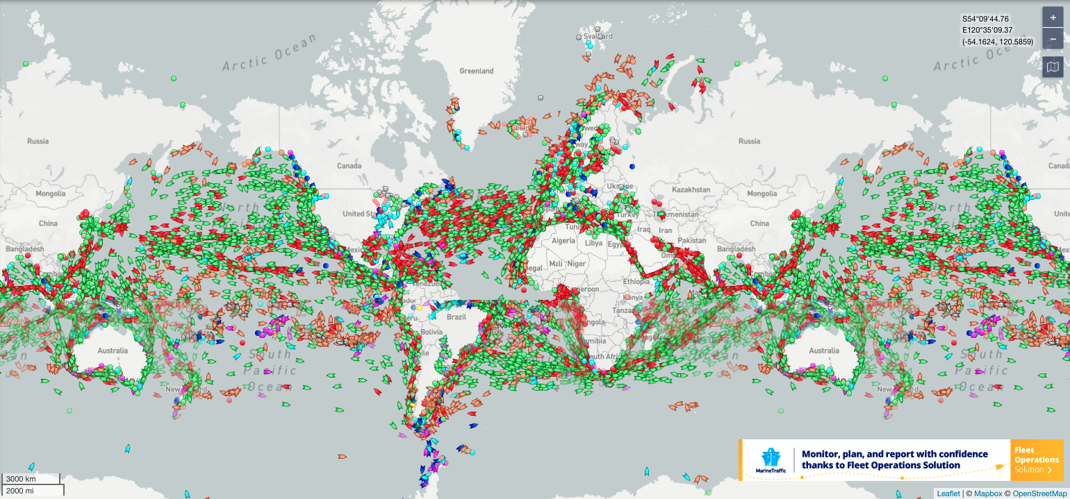mapa de tráfico marítimo en el mundo