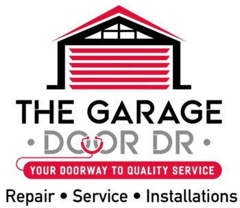 A red and black logo for the garage door dr