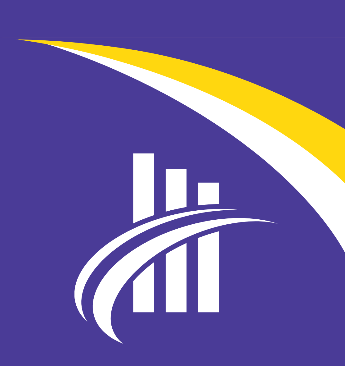 Um fundo roxo com um logotipo branco e amarelo