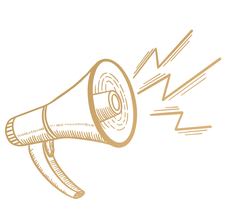 A drawing of a megaphone with lightning bolts coming out of it.