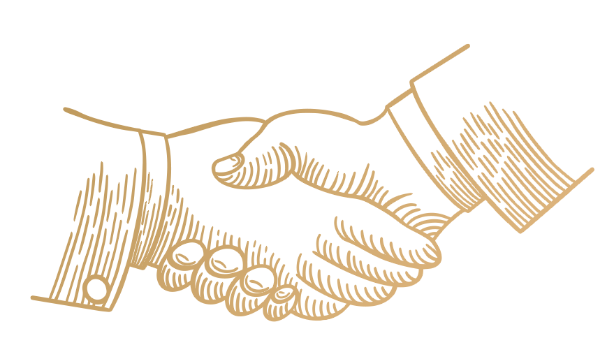 A drawing of two people shaking hands on a white background.