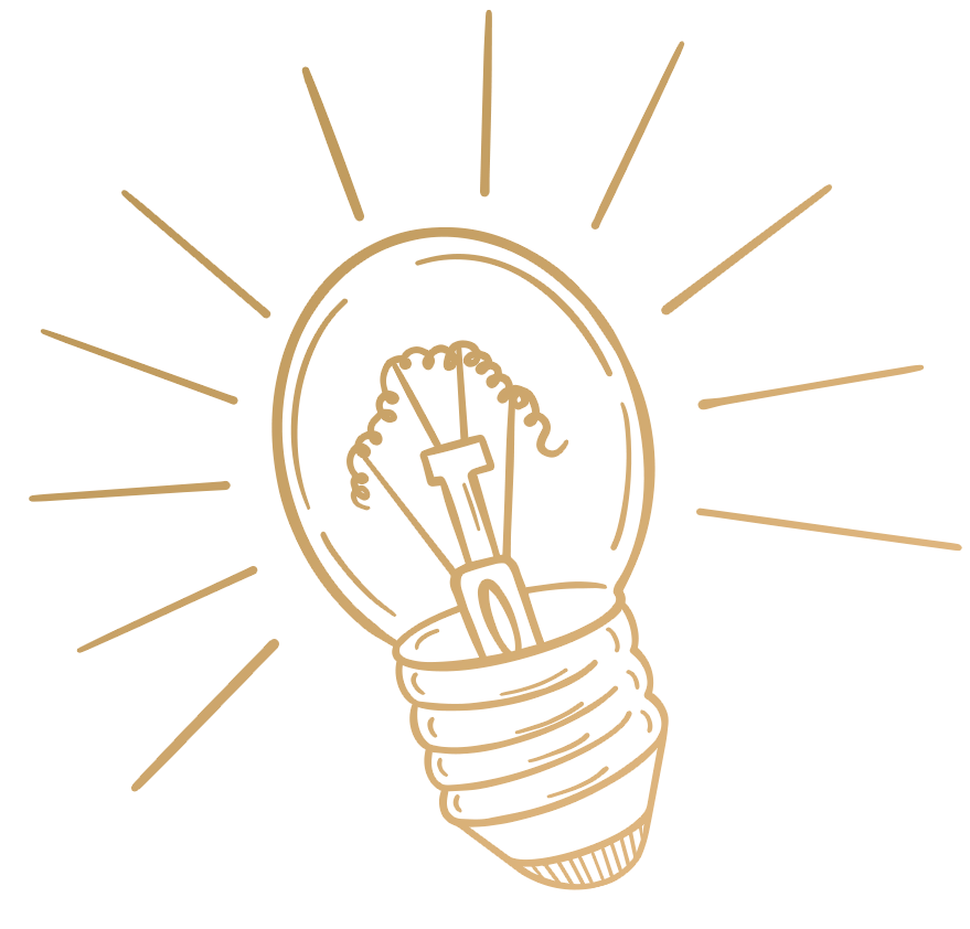 A drawing of a light bulb with rays coming out of it.