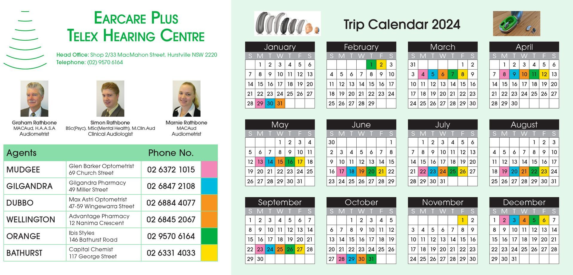 Trip Calendar 2024 — Hurstville NSW — Telex Hearing Centre - Ear Care Plus