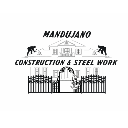 Logo: House and gate silhouette with text "Mandujano Construction & Steel Work".