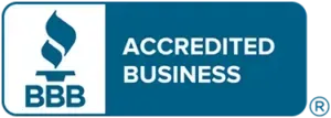 BBB Accredited Business logo in blue and white.