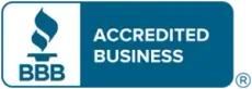 BBB Accredited Business logo in blue and white.