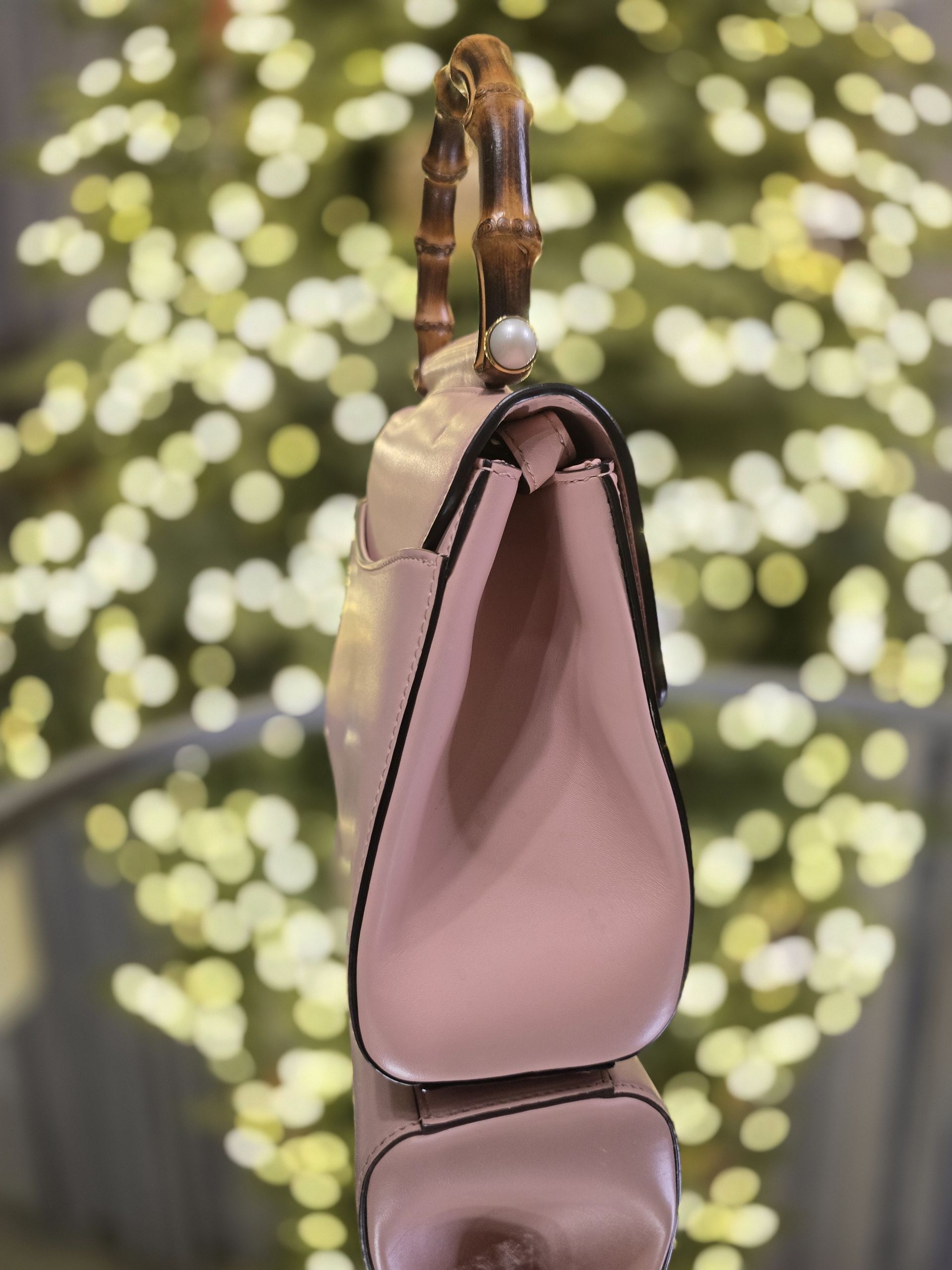 Gucci Peony Bamboo Top Handle Leather Bag