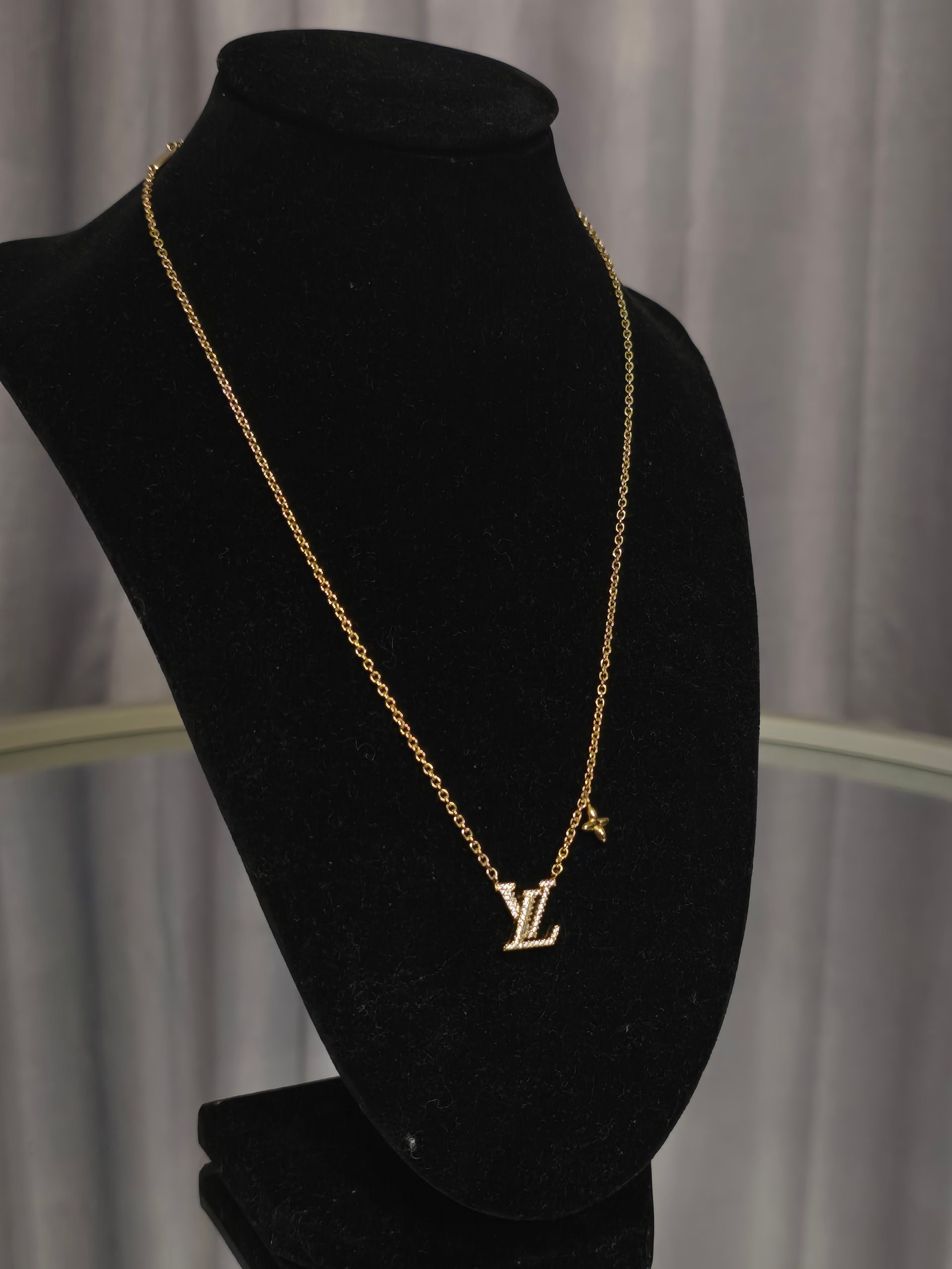 Louis Vuitton Gold Rhinestone LV Necklace