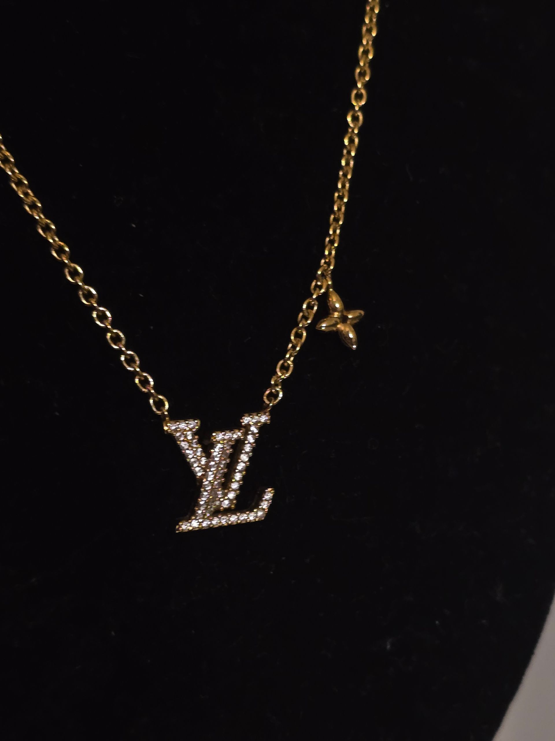 Louis Vuitton Gold Rhinestone LV Necklace