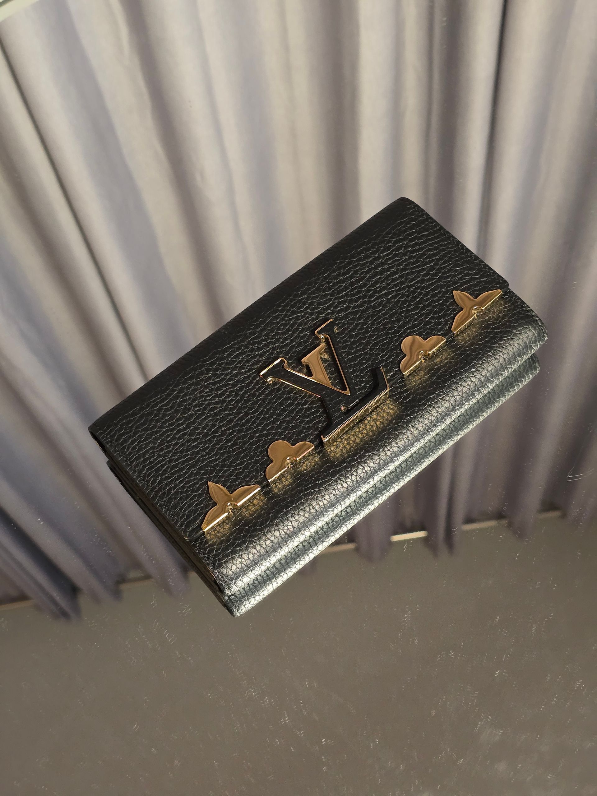 Louis Vuitton Capucine Black Long Leather Wallet