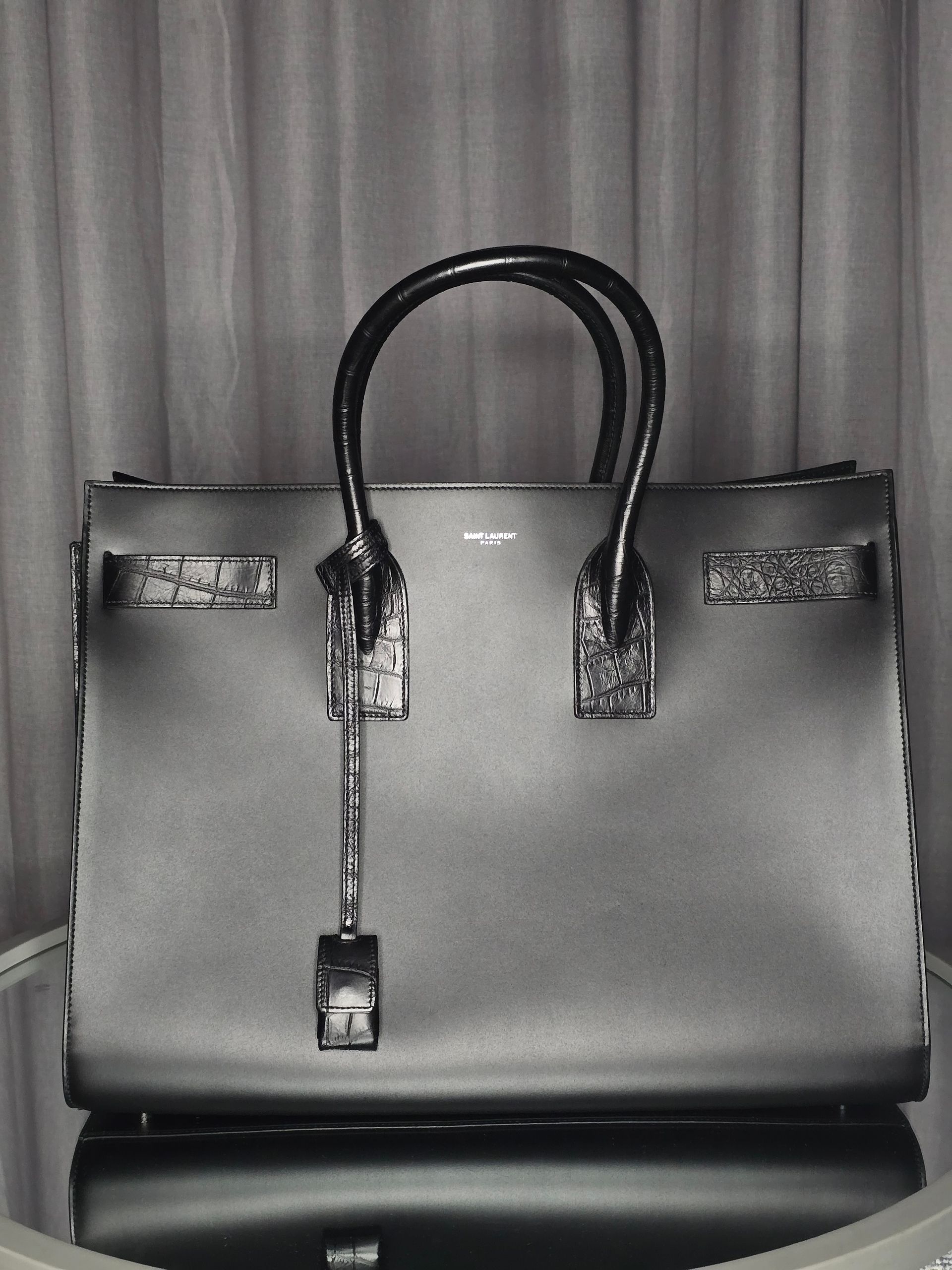 Saint Laurent Large Sac Du Jour with Crocodile Embossed Leather Bag