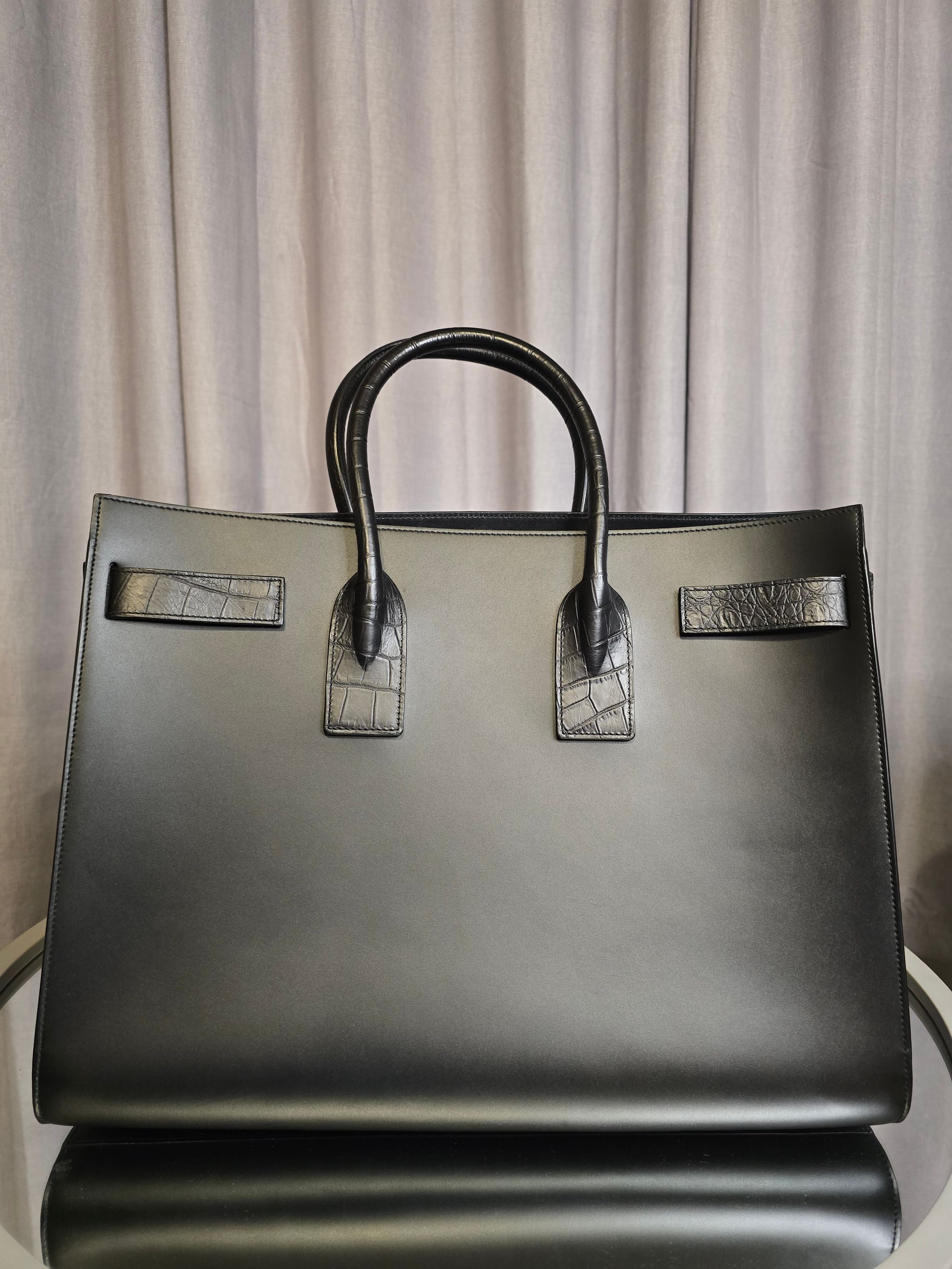 Saint Laurent Large Sac Du Jour with Crocodile Embossed Leather Bag