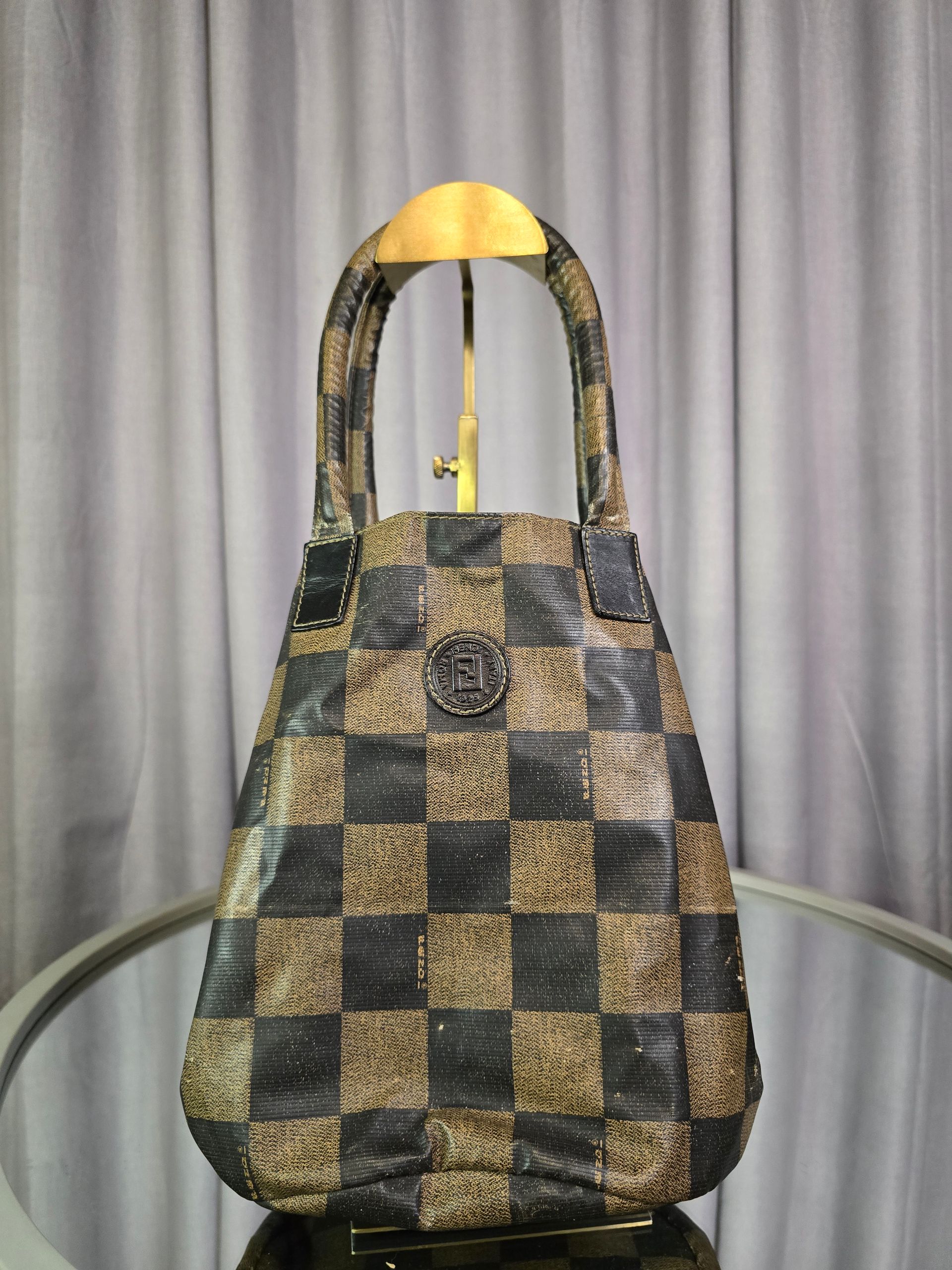 Fendi Vintage Checkered Top Handle Tote Bag