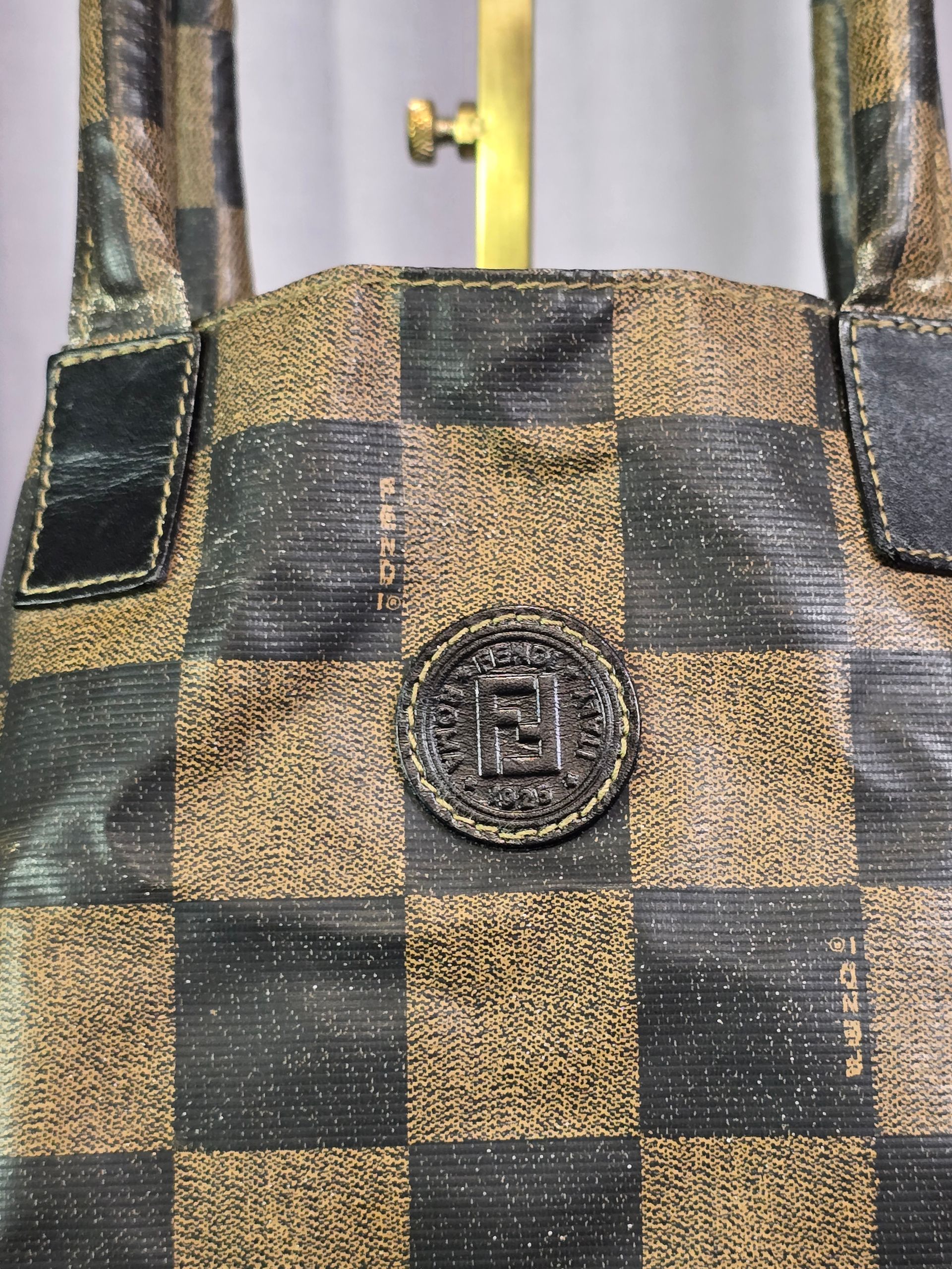 Fendi Vintage Checkered Top Handle Tote Bag