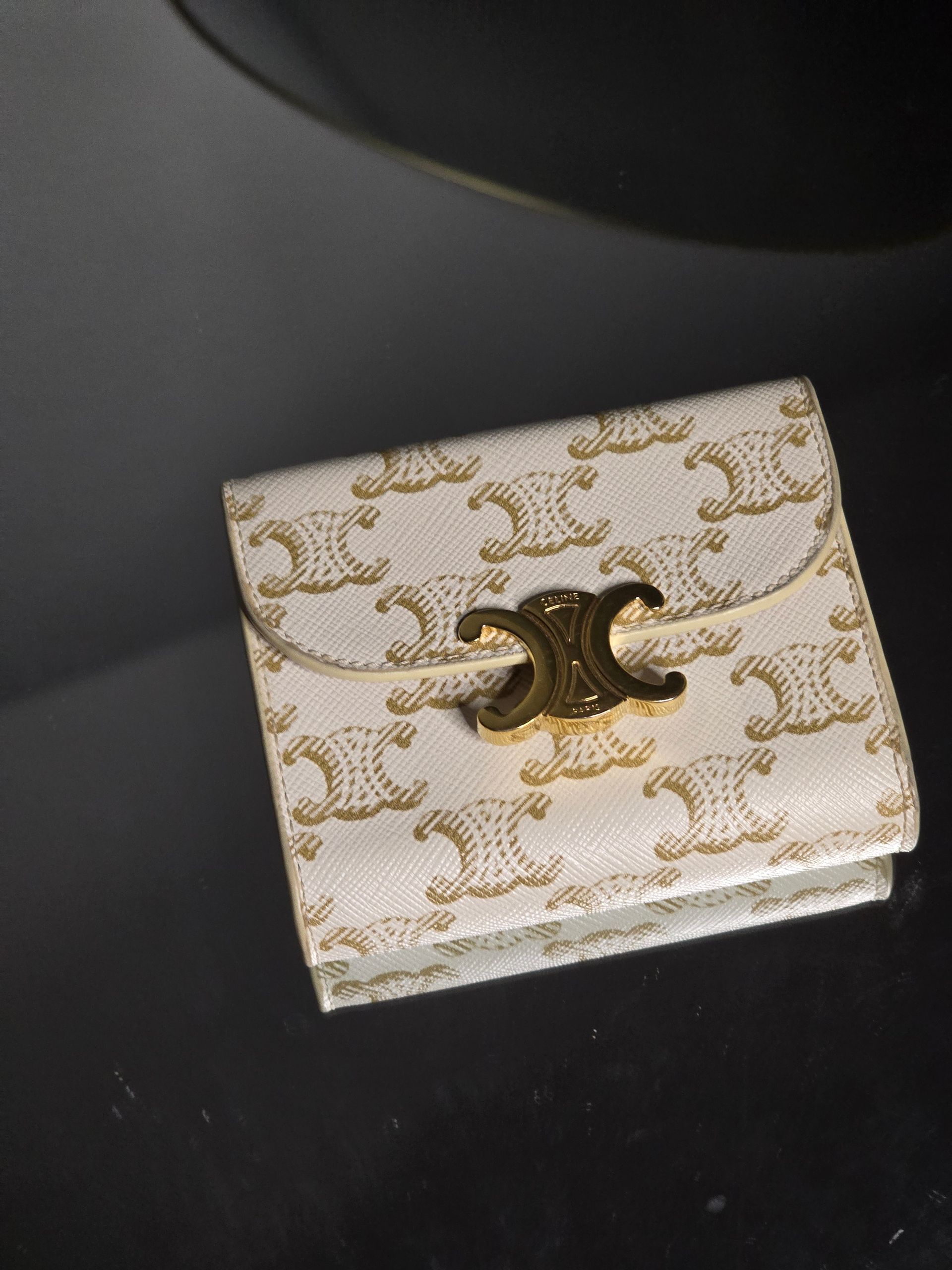 Celine Macadam White Triomphe Trifold Wallet