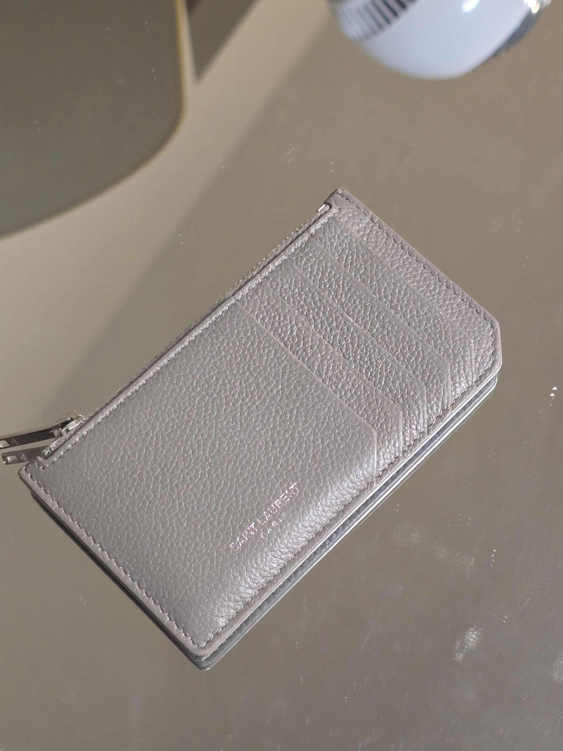 Saint Laurent Gray Leather Coin/Card Wallet
