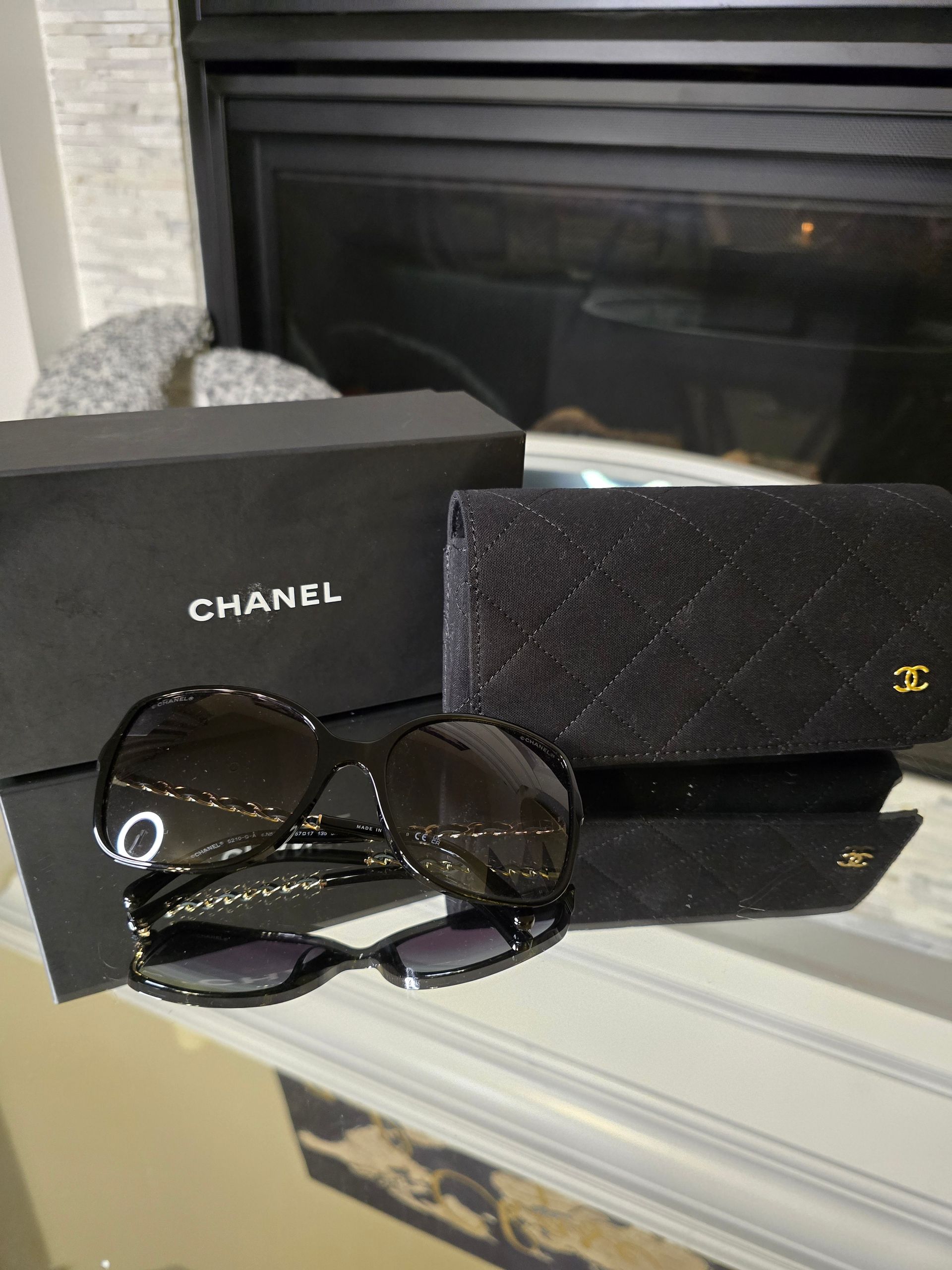 Chanel Leather Chain Strap Black Sunglasses
