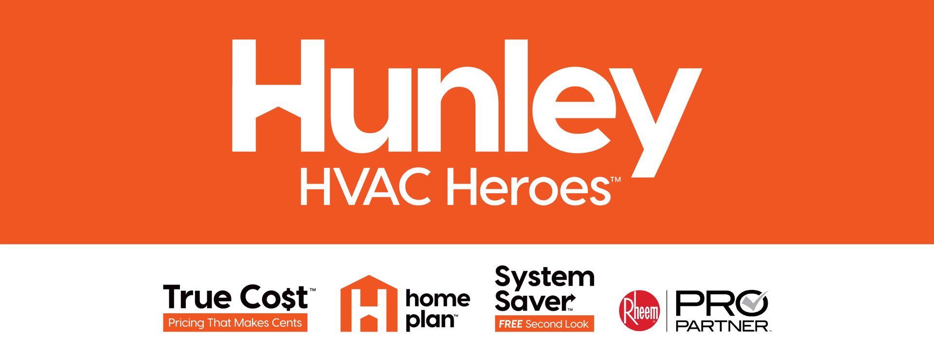 The logo for hunley hvac heroes is orange and white