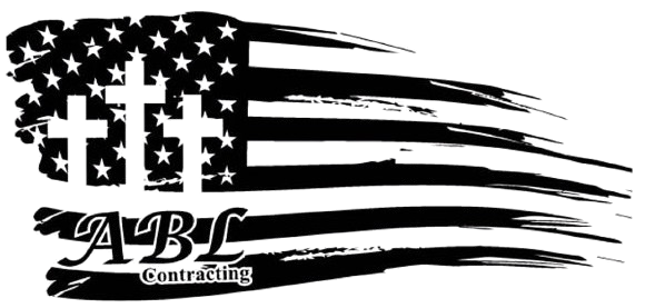 American flag graphic with three crosses and 