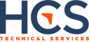 A blue and orange logo for hcs technical services