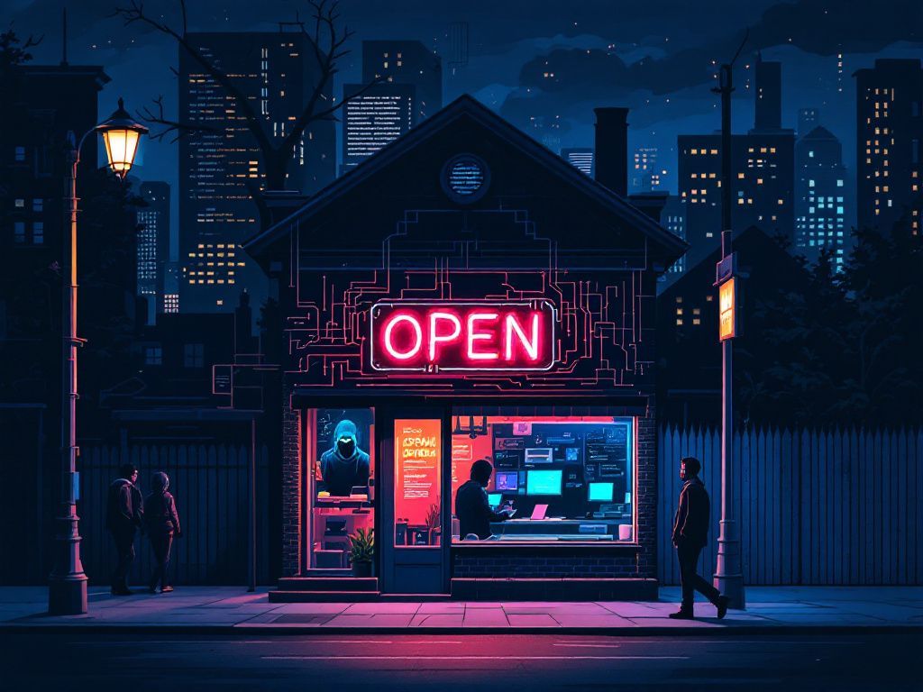 A store front with a neon sign that says  