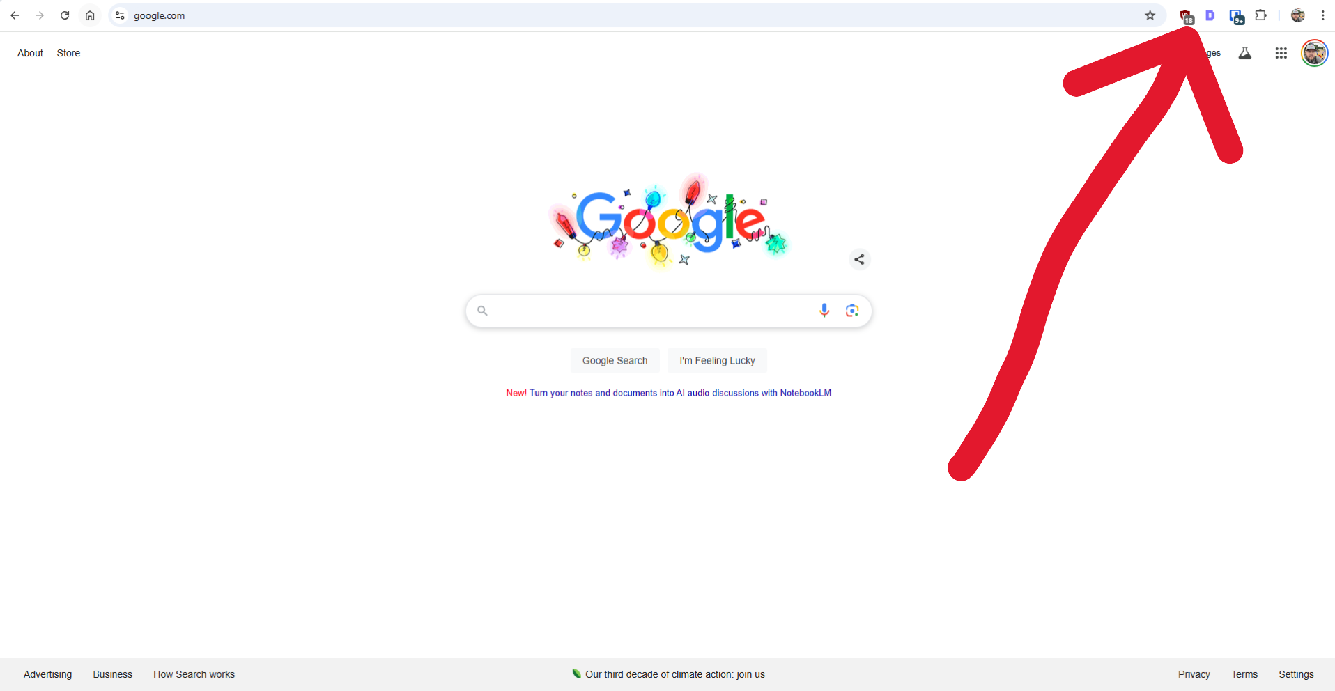 A google search page with an arrow pointing up