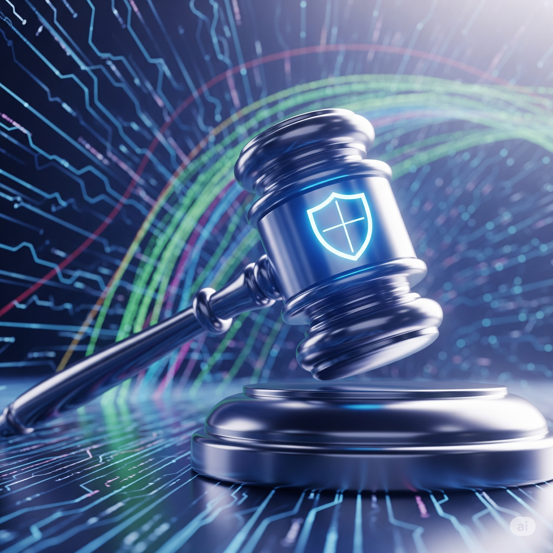 A judge 's gavel with a shield on it is sitting on a table.