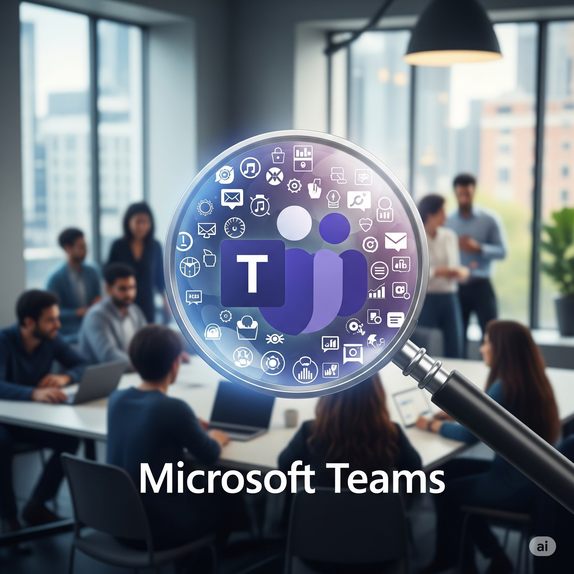 A group of people are sitting around a table using microsoft teams