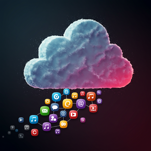 A cloud with a bunch of icons coming out of it